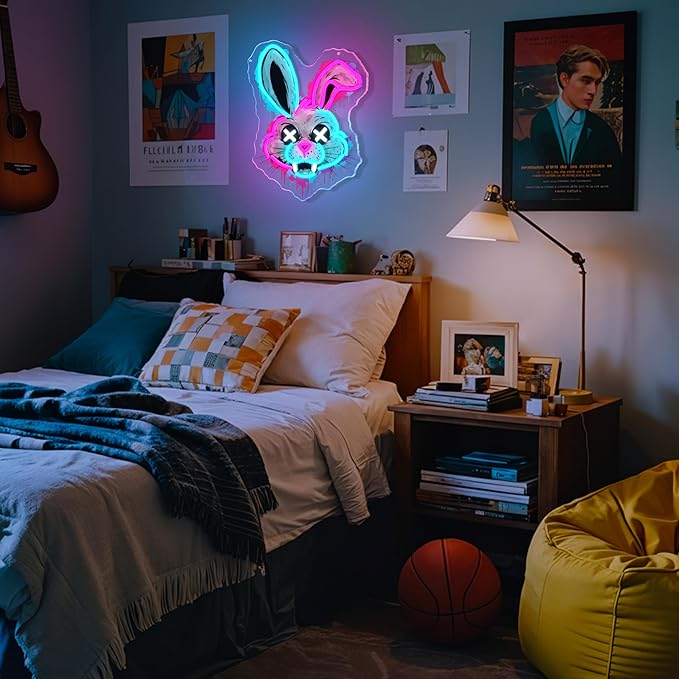 Bunny Neon Sign, Rabbit Neon Signs for Wall Decor, Dimmable Acrylic Neon Lights for Room Bedroom Game Room Club Bar Party Decorations, Perfect Gifts