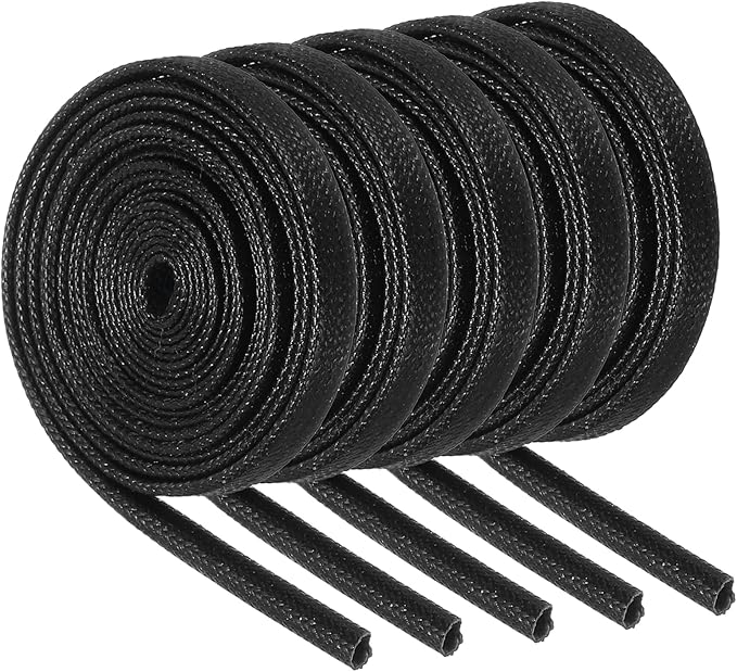 MECCANIXITY 5Pcs Wire Insulation Braid Fire Sleeve,3.28Ft-1.5mm ID Black, High Temp Silicone Coated Fiberglass Sleeving for Automotive Hose Lines Electrical Wiring