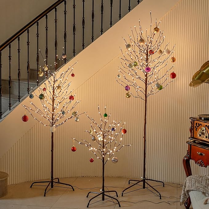 Star Light Trees, 5ft Lighted Branches with Warm White Fairy Lights, Indoor Outdoor Christmas & Wedding Decor (Brown Branch Star Trees)