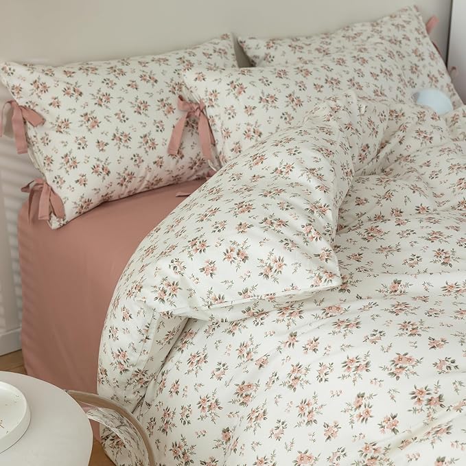 HighBuy Vintage Floral Comforter Set Full Size 3 Piece All Season with 2 Bowknot Bow Tie Pillowcases Boho Style Soft Comforters Cozy Bohemian Floral Bedding Sets for Women Girls,Cooling Comforter