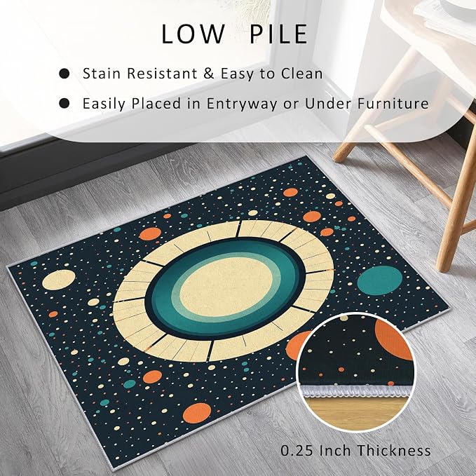 Mid Century Modern Rugs 3x5, Abstract Retro Washable 3 x 5 Area Rug for Living Room, Bedroom, Low Pile Non Slip Stain Resistant Carpet, Mid Century Home Decor Accessories & M895