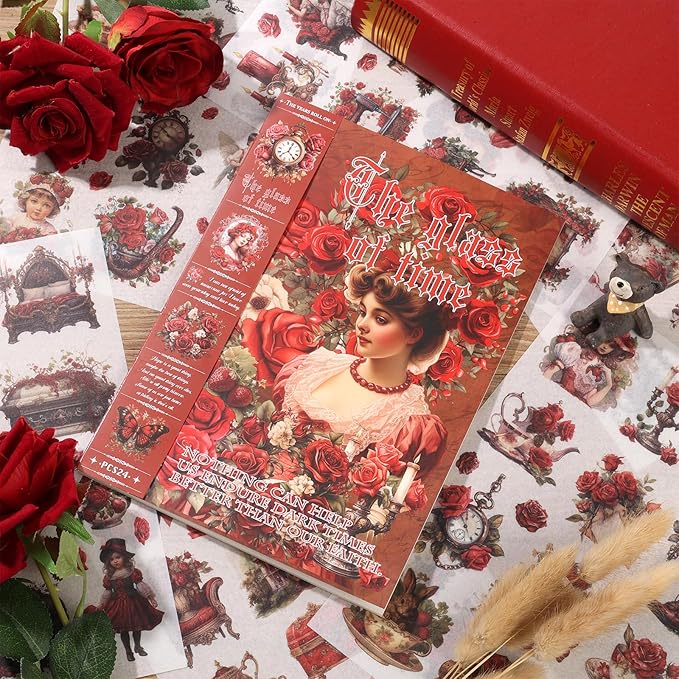 Auguro Vintage Ephemera Sticker 24 Sheets precut 300 washi Stickers Paper Journal Stickers for Adults People Scrapbook Stickers Scrapbooking Supplies