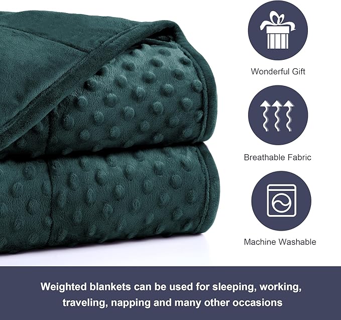 Alomidds Weighted Blanket, Luxury Velvet Weighted Blankets for Adults and Kids,Warm and Breathable Soft and Comfort Minky, Cute Heavy Blanket with Premium Glass Beads (36"x48" 5LBS, Green)