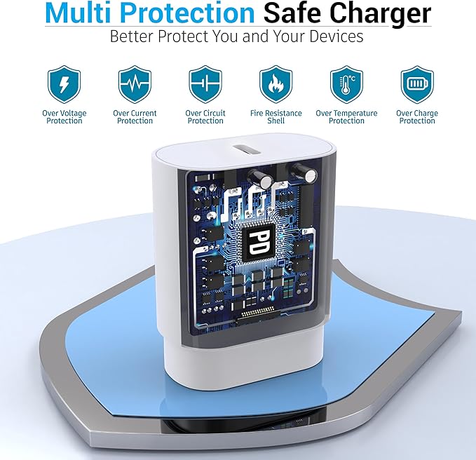 USB-C Block 30W PD Super Fast Charging Block Type C Plug Wall Adapter, USB C Phone Charger with 10ft Fast Cable Cord for iPhone 17, 17 Air, 17 Pro, 17 Pro Max,16, 15, iPad Pro 12.9/11 Galaxy-1Pack