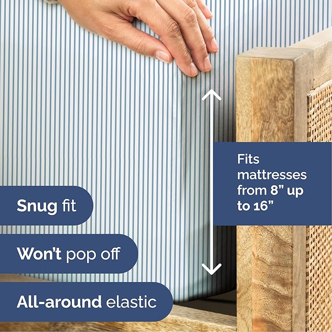 Striped Sheets - Blue & White Striped Sheets - 1 Flat & 1 Fitted & 2 Pillowcases w/ Deep Pockets – Comfy, Wrinkle & Fade Free - Soft, Breathable & Cooling - Luxury Pinstripe Bedding - Full Size Set