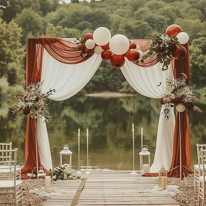 Wokceer Wedding Arch Draping Fabric Terracotta 28.7" x 20FT Sheer Drapes Backdrop for Ceremony, Birthday Party, Bridal Shower Decoration