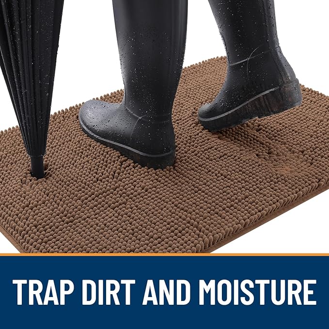 OLANLY Dog Door Mat for Muddy Paws 47x32, Absorbs Moisture and Dirt, Absorbent Non-Slip Washable Doormat, Quick Dry Chenille Mud Mat for Dogs, Entry Indoor Entryway Carpet for Inside Floor, Mocha