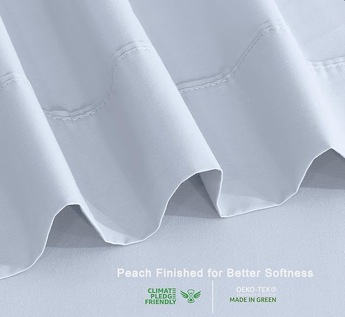 RUVANTI 100% Organic Cotton Sheets Queen Size, Percale Weave, GOTS Certified, 4-Piece Set, Deep Pocket 15", Crisp & Breathable, Soft Durable Bedding, Sábanas Algodón Orgánico – Arctic Ice