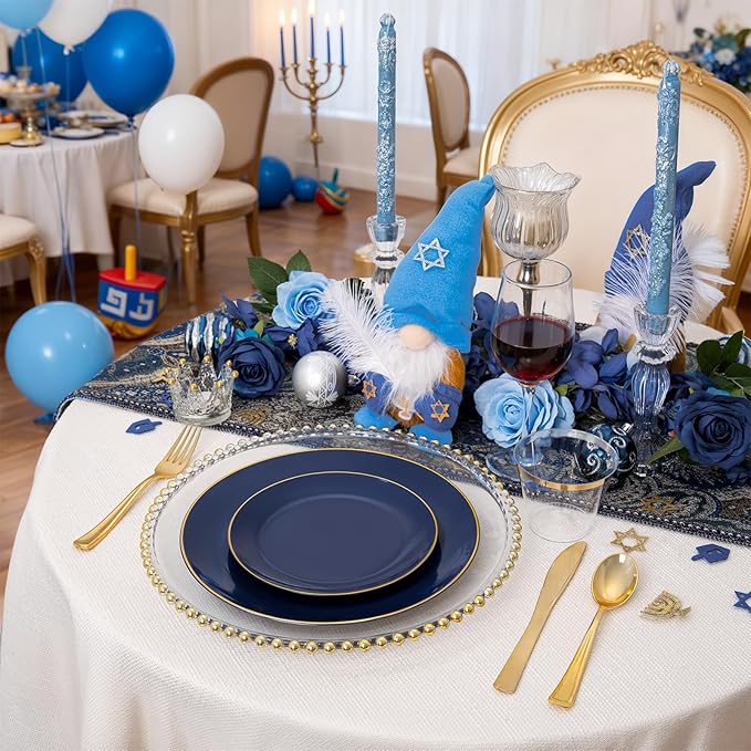WDF 150pcs Blue plastic Plates - Navy Blue Plates Disposable - 25guest Disposable Dinnerware Sets for Hanukkah/Party/Wedding/Birthday