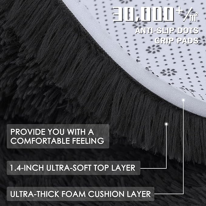 OLANLY 4x5 Machine Washable Accent Rug, Soft Fluffy Shaggy Area Rug for Bedroom, Living Room, Indoor Floor Carpet for Kids, Nursery, Home Decor, Black