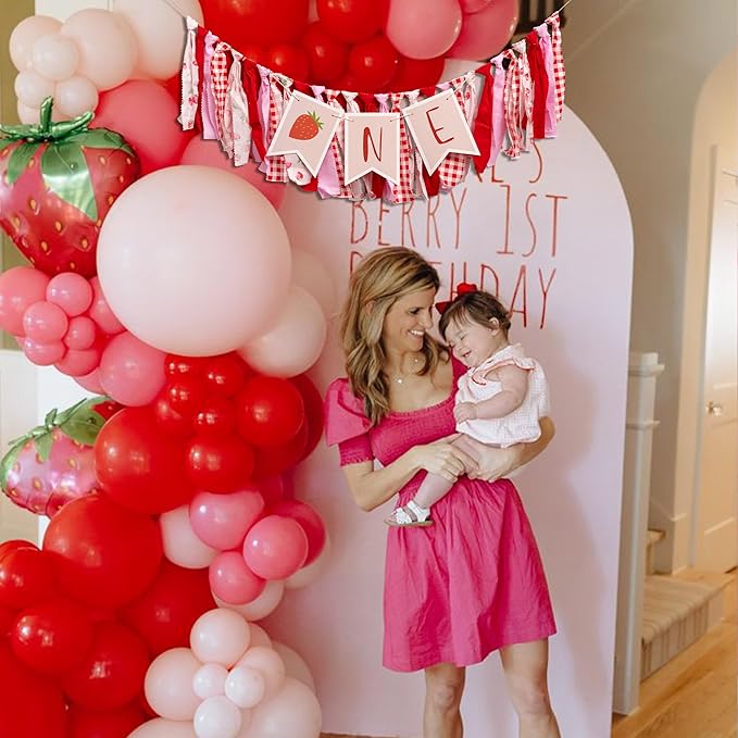 Berry First Birthday High Chair Banner - Strawberry Highchair Banner 1st Birthday, Berry Sweet One Party Decorations for Cake Smash, Photo Props