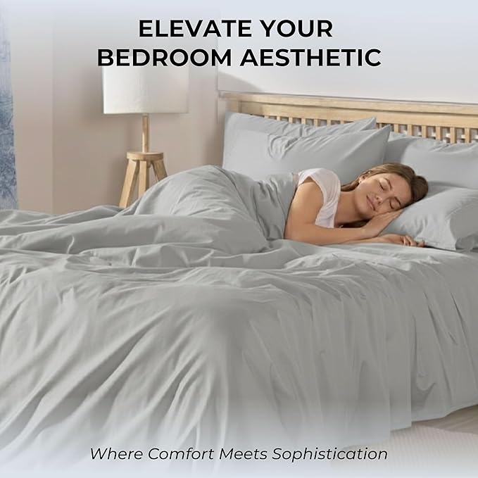 100% Natural Cotton Bed Sheets | 500 TC Single-Ply Sateen Weave Cal King Sheet Set | Breathable & Hypoallergenic Solid 4-Piece Bedding with Deep Pocket Fitted, Flat, Pillowcase | Grey