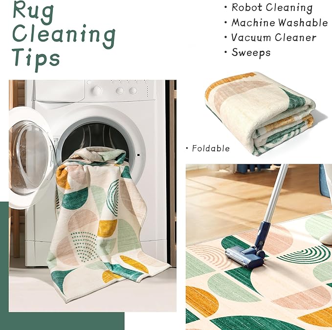 MUJOO Green Rug Boho Washable,6x9 Area Rugs for Living Room Bedroom Dining Room,Large Throw Floor Carpet Non Slip Soft Modern Abstract Sage Green