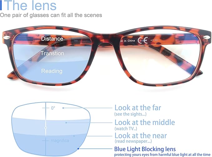 MODFANS Progressive Multifocus 1.5 Reading Glasses,Blue Light Blocking Glasses,Anti-Glare,Anti-Eye Fatigue,UV Protection for Computer/TV/Tablet/Phone,Readers with Comfort Sping Hinge