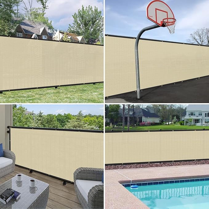 Windscreen4less Privacy Fence Screen Heavy Duty Windscreen Fencing Mesh Fabric Shade Net Cover with Brass Grommtes for Outdoor Wall Garden Yard Pool Deck, 6'x236' Beige