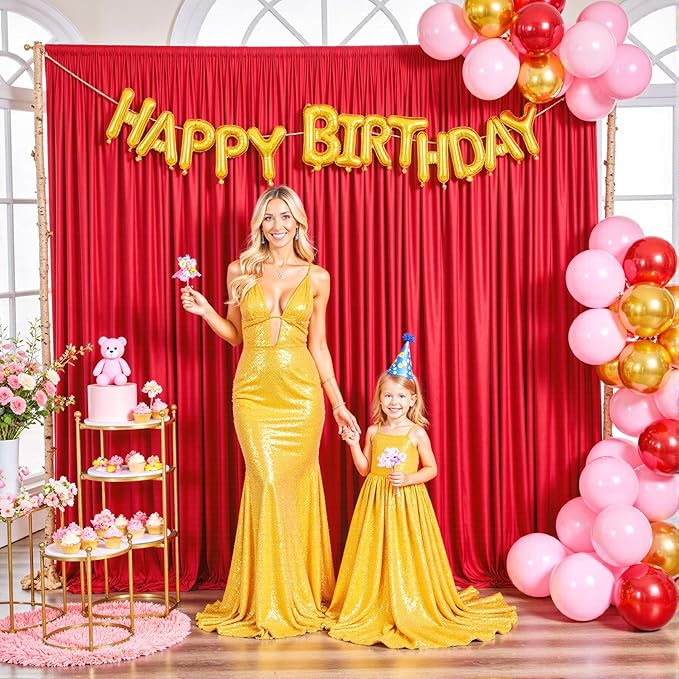 6 Panels Red Backdrop Curtain for Parties Wedding Wrinkle Free Red Photo Curtains Backdrop Drapes Fabric Decoration for Birthday Party Baby Shower Christmas 30ft(W) x 10ft(H)