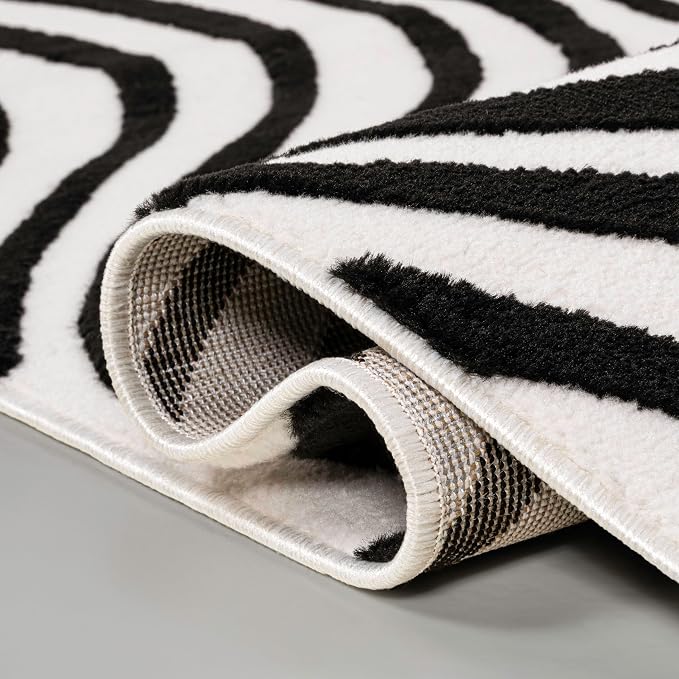 JONATHAN Y Maribo High-Low Abstract Striped Black/White 5x8 Area Rug Indoor, Non-Shedding, Stain Resistant for Bedroom, Living Room, Kitchen (SCN103F-5)