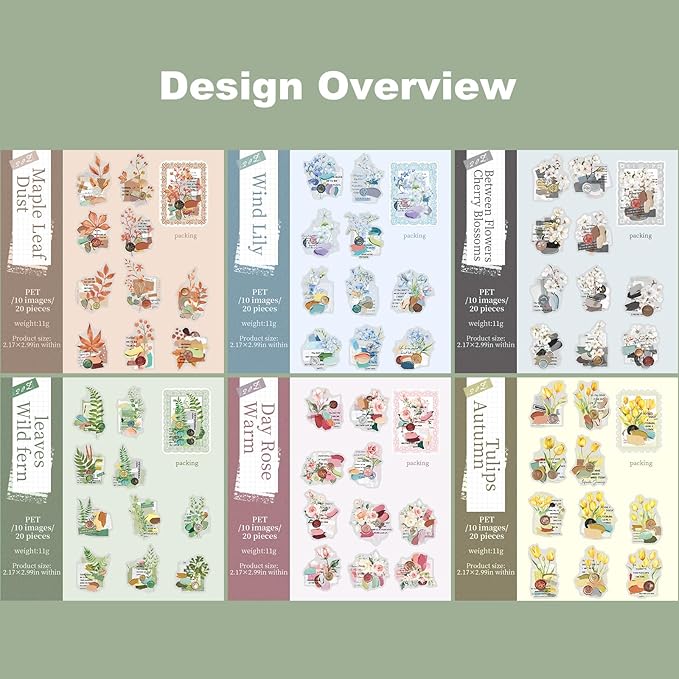 AuriicLeaf Vintage Botanical PET Sticker Set, 120PCS Floral and Leaf Ephemera Stickers for Journaling, Scrapbooking, DIY Crafts, and Art Projects