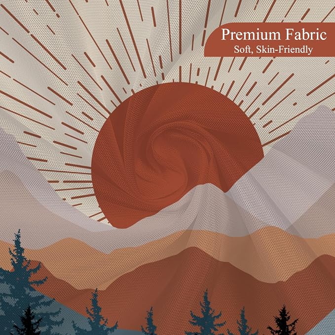Abstract Mid Century Shower Curtain Boho Sunset Geometric Mountain Forest Aesthetic Shower Curtain Bohemian Minimalist Bathroom Decor Curtains Waterproof Fabric with Hooks 72x78 inch