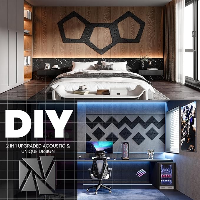 8 Pack Acoustic Panels with Self-Adhesive, 12"X 12"X 0.4"Sound Proof Foam Panels, Sound Panels High Density, Soundproof Wall Panels for Home Studio Office-Black