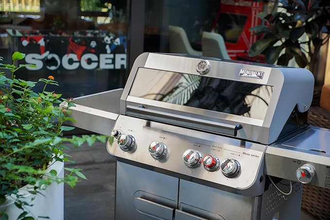 Monument Grills 4+1 Outdoor Barbecue Stainless Steel Propane Gas Grill, 4 Burners & 1 Side Burner 62,000 BTU Patio Garden Barbecue Grill with Knob Controls, Mesa415BZ