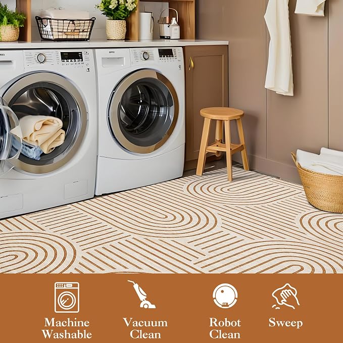 Washable 2x6 Abstract Lines Runner Rug Non Slip Kitchen Rugs Non Shedding Bedside Long Rug Low Pile Soft Entryway Rug Modern Rainbow Runner Rug for Porch Laundry Room Dining Table Under, Orange