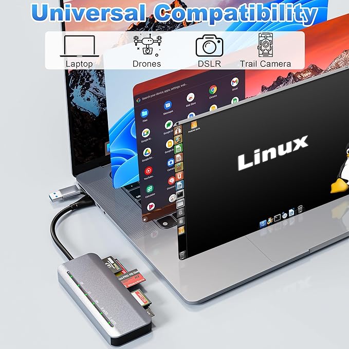7 in 1 Memory Stick Pro Duo Card Reader, USB-C Multi Cards Reader for SD/TF/CF/MS/XD Cards, SD Card Reader for iPhone, Tablet, Laptop, Windows, Linux, Android, Camera, Game Track Camera