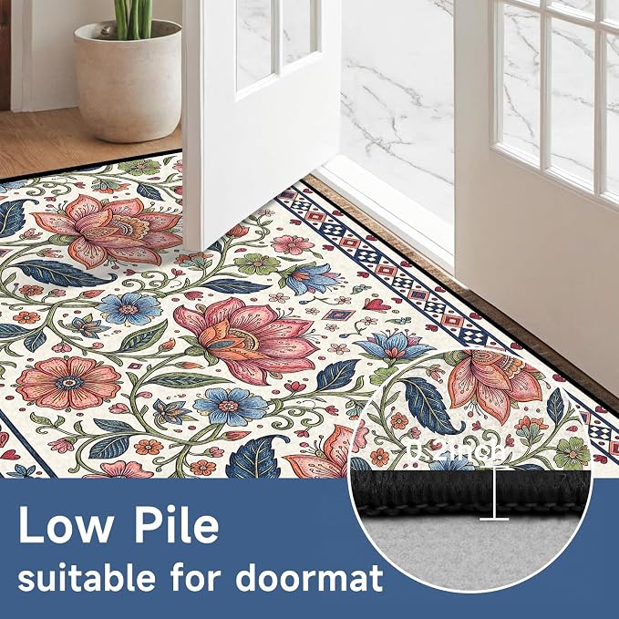 6'x9' Boho Floral Area Rug Vintage Colorful Botanical Carpet Non-Slip Washable Rugs for Bedroom Living Room Nursery Kitchen Playroom Home Decor