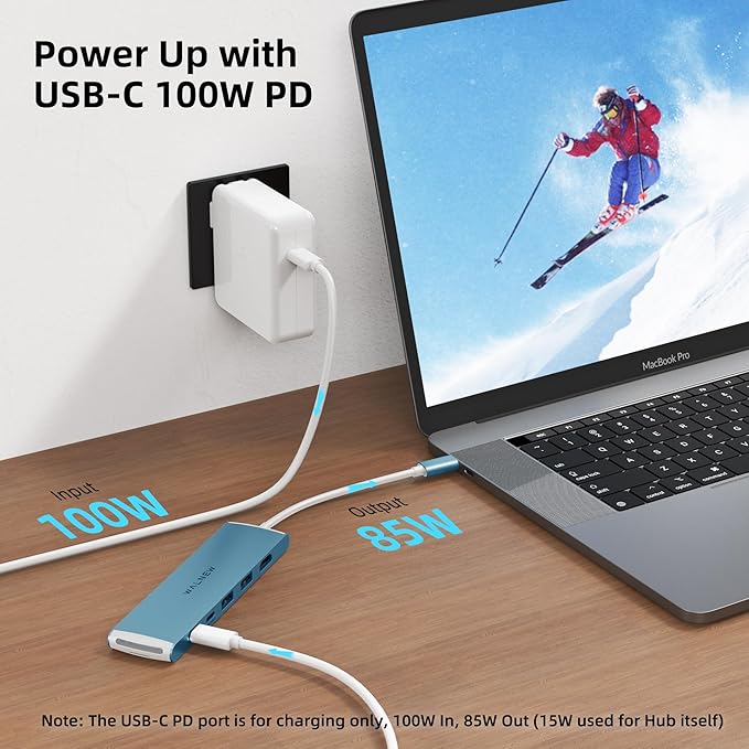 WALNEW 7 in 1 USB-C Hub with 4K HDMI,100W PD,5Gbps Data Port(1 Type-C & 2 USB 3.0),SD/TF Reader, Thunderbolt 4 Dock Multiport Adapter for MacBook Pro Air,Mac,iPad 10/Mini 6,Surface (Blue)