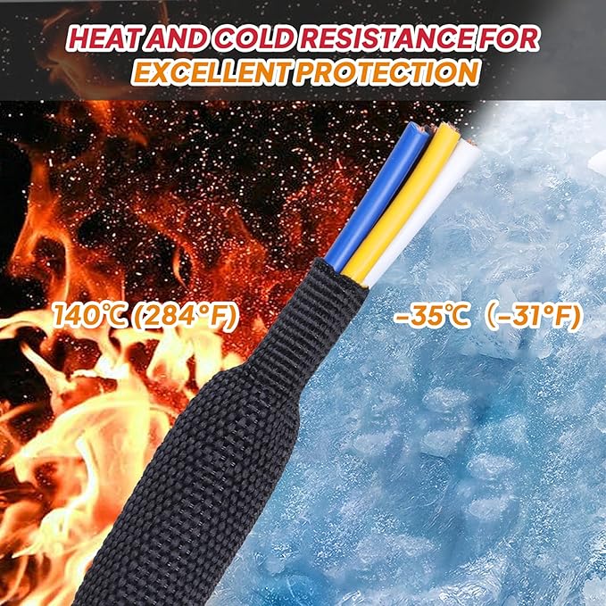 Black 2:1 Ratio Automotive Heat Shrink Braided Sleeving,Wear-Resistant Flat Woven Shrinkable Sleeve Fabric Car Cable Wires Hoses Protection (1/4"-26ft)