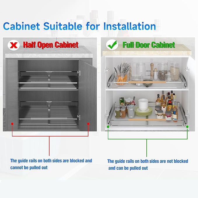 SUZLON Expandable Pull Out Cabinet Organizer,11.8~18" W x 17" D Heavy Duty Slide Out Shelves Adjustable Height Cabinet Pull Out Shelves,Expandable Width Spice Rack Organizer for Kitchen Cabinet