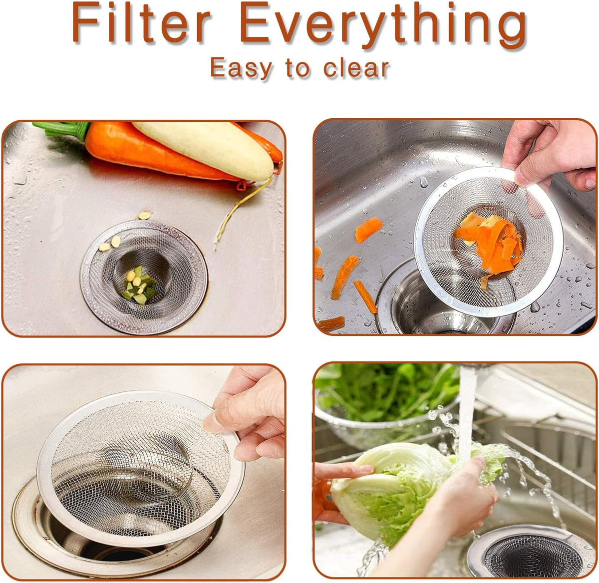 2pcs Heavy Duty Stainless Steel Slop Basket Filter Trap,3.54" Top / 1.65" Mesh Metal Sink Strainer,Perfect for Kitchen Sink/Bathroom Bathtub Wash Basin Floor Drain Balcony Drain Hole,Utility