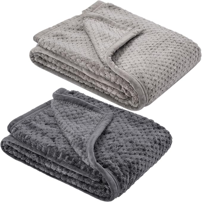 Fuzzy Blanket or Fluffy Blanket for Baby, Soft Warm Cozy Coral Fleece Toddler, Infant or Newborn Receiving Blanket for Crib, Stroller, Travel, Decorative, 30”×40”, Flint Gray+Dark Grey