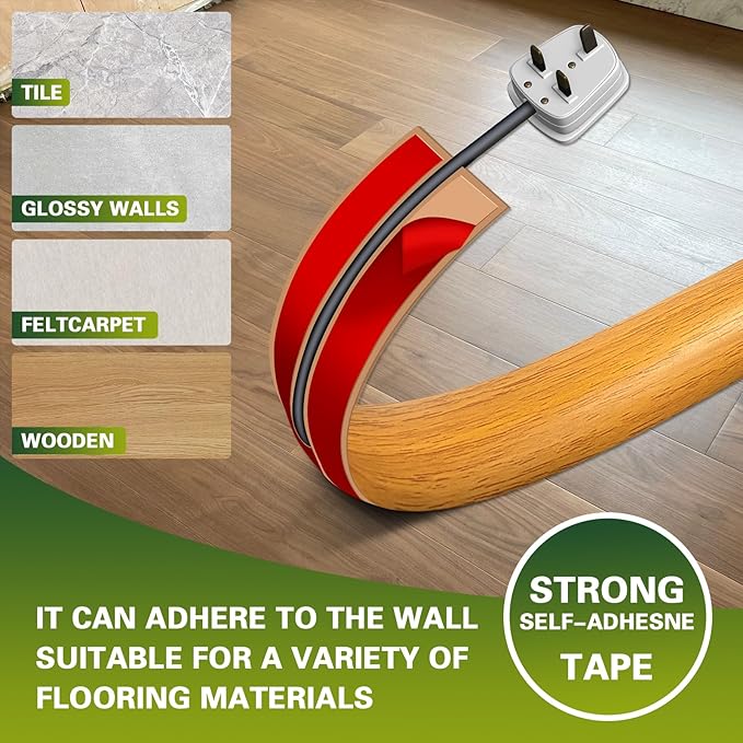 Floor Cord Cover Cable Cavity Self Adhesive Hider - Electric Cord Covers for Living Rooms, Offices - Cable Cover Protector (Wood Brown, 1.18" x 10')