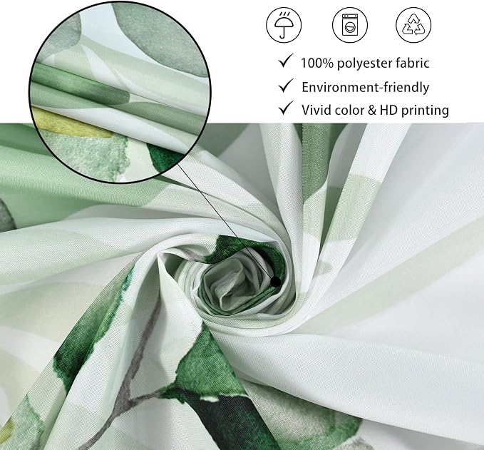 Green Eucalyptus Extra Long Shower Curtain, Leaf Plant Herbs Spring Nature Waterproof Fabric Machine Washable with Hooks for Bathroom Bathtub Decor 72Wx84H