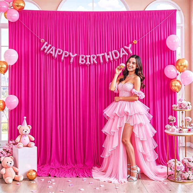 6 Panels Fuchsia Backdrop Curtain for Parties Birthday Party Wrinkle Free Hot Pink Photo Curtains Backdrop Drapes Fabric Decoration for Wedding 30ft(W) x 10ft(H)