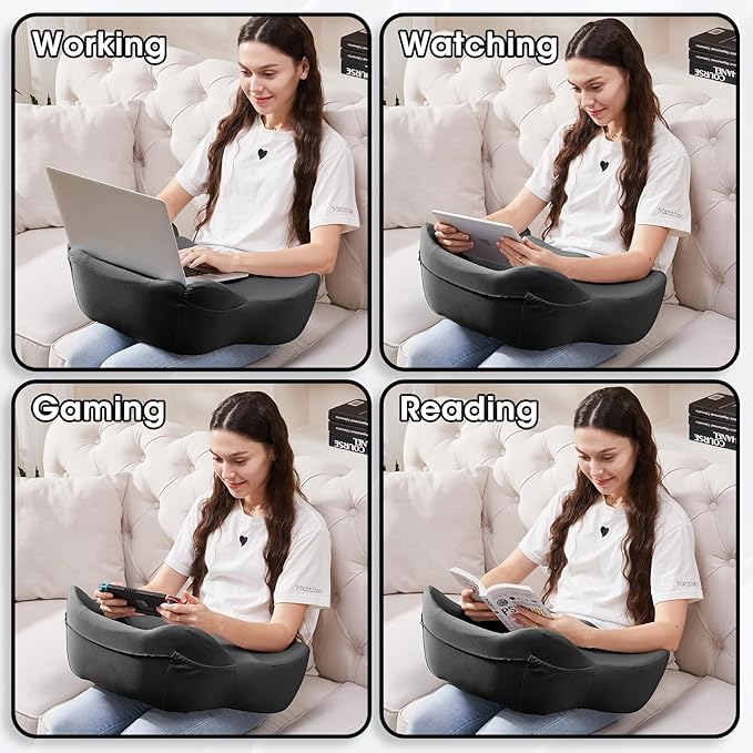 cooloo8 Lap Desk, Reading Pillow, Laptop Pillow for Lap, Portlands Portable Desk Pad for Bed, Couch, Car (Black)