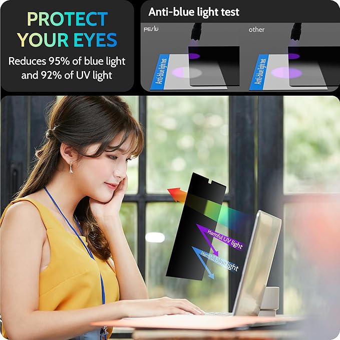 Peslv Magnetic Laptop Privacy Screen 16"&16.1" for 16:9 Computer Monitor, Removable Anti Glare Protector Blue Light Filter Shield Compatible with Lenovo Hp Dell Acer Asus Thinkpad Envy Xps