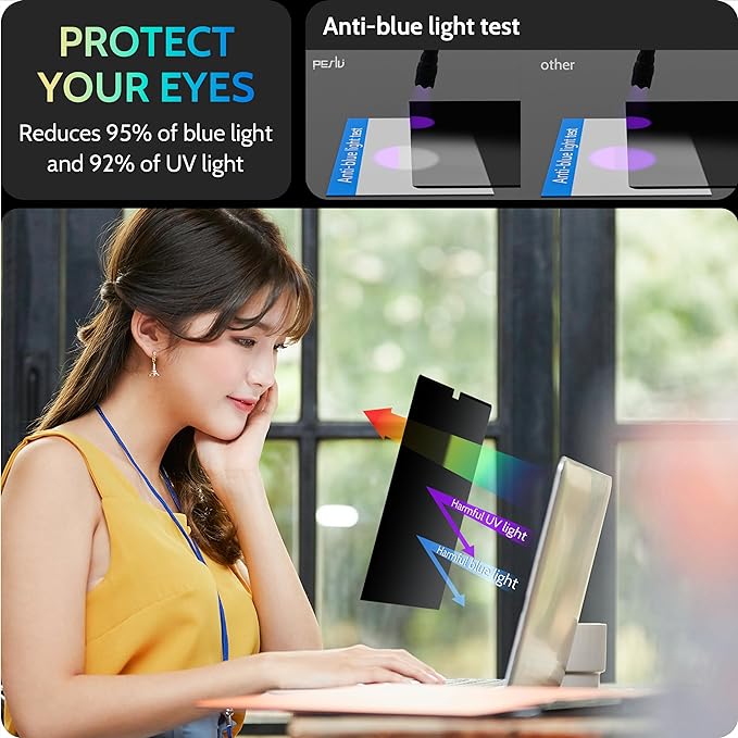 Peslv Magnetic Laptop Privacy Screen 14 inch for 16:10 Computer Monitor, 14" Removable Anti Glare Protector Blue Light Filter Shield Compatible with Lenovo Hp Dell Acer Asus Thinkpad Envy Xps