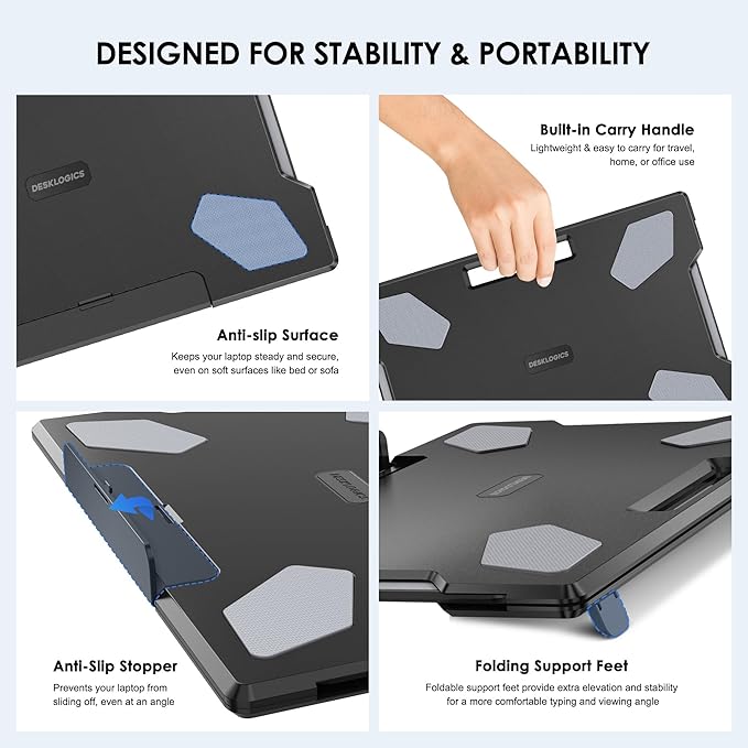 DeskLogics Laptop Lap Desk for Bed & Couch, Portable Laptop Lap Pad with Retractable Left/Right Mouse Pad, Stable & Comfortable Lap Tray for Sofa, Travel, Writing & Home Office