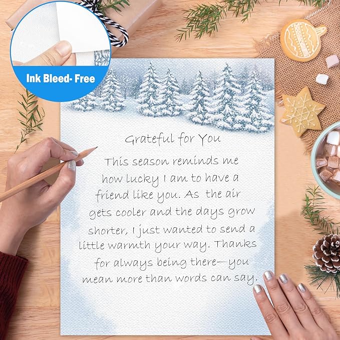 EggSun 250Pcs Christmas Winter Stationery Paper and Envelope Set with 100 Letterhead Papers and 50 Envelopes, 10 Design for Letter Writing Invitations Computer Holidays Party Notes, 8.5x11 Inch-Snowy