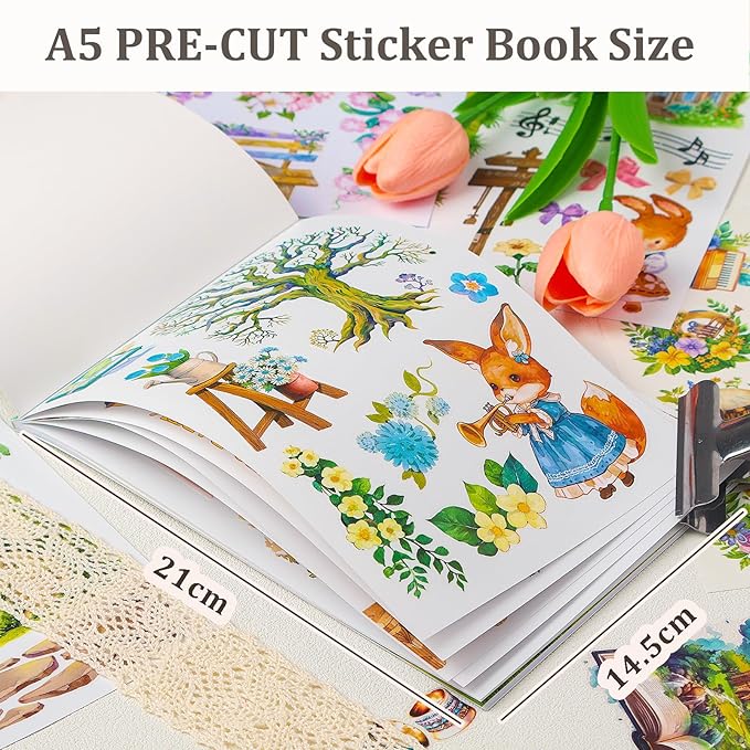 Snycler Sticker Book - 20 Sheets Vintage PET Stickers for Scrapbooking, Junk Journaling, Ephemera, and Decorative Crafts-Concert in The Forest