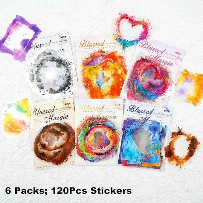 AuriicLeaf Frame PET Sticker Set, 120PCS Watercolor Blending Borders for Scrapbooking, Journaling, and Craft Supplies