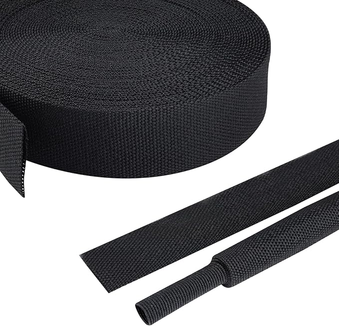 FOURUB 2:1 Ratio Flat Heat Shrinkable Braided Sleeving,Electrical Insulating Tubing,Durable Automotive Fabric Harness Shrinking Sheath (3/4"-20ft)