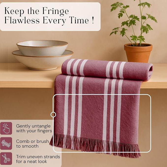 Stripe Kitchen Towels 4 Pack, 16"x26", Multicolors Dish Cloths for Drying Dishes, Reusable Wash Rags, Absorbent, Washable Towels - Mustard Yellow, Forest Green, Burgundy, Brown