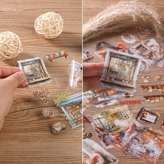 Auguro Scrapbooking Sticker 20 Sheets 120 Pre-Cut PET Coffee Shop Girls People Stickers Books for journaling Scrapbook Supplies Coffee Sticker Book for Scrapbooking