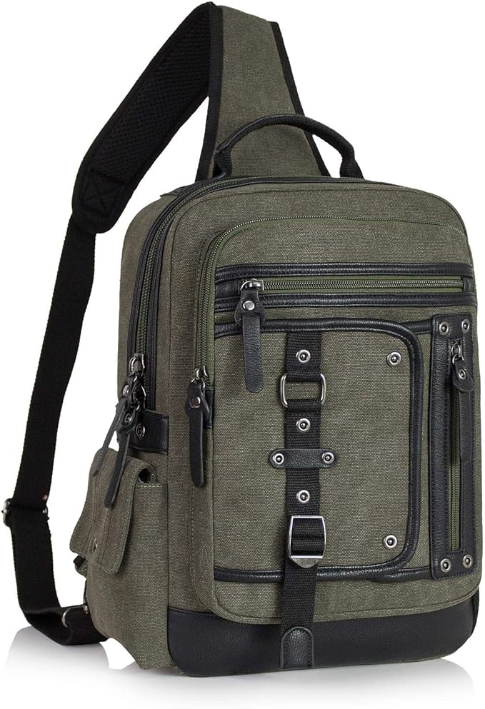 Schkleier Messenger Bag for Men Canvas Sling Bag Crossbody Backpack Laptop Shoulder Bag Hiking Daypacks Casual Tactical