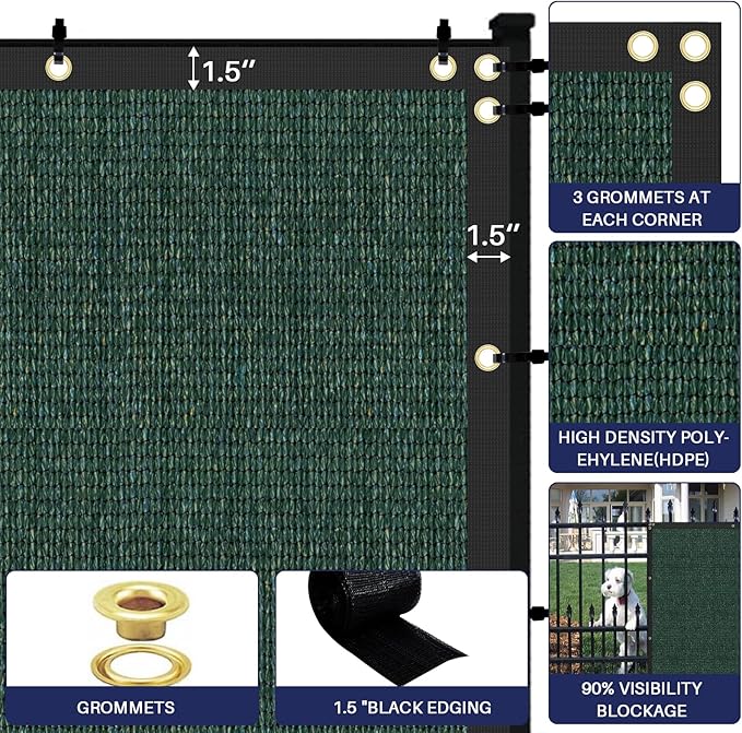 Windscreen4less Privacy Fence Screen Heavy Duty Windscreen Fencing Mesh Fabric Shade Net Cover with Brass Grommtes for Outdoor Wall Garden Yard Pool Deck, 6'x204' Green