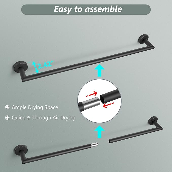 Bath Towel Bar 30 Inch Towel Rack for Bathroom Wall Mount Heavy Duty Bath Towel Holder Modern Towel Rod Black Towel Hanger Bathroom Accessories Towel Rail Stainless Steel Single Towel Bars Matte Black