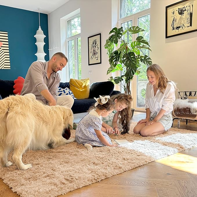 OLANLY 10x14 Machine Washable Large Area Rugs for Living Room, Bedroom, Soft Fluffy Shaggy Bedside Rug, Indoor Floor Carpet for Kids Girls and Boys, Dorms, Nursery, Home Decor Aesthetic, Beige
